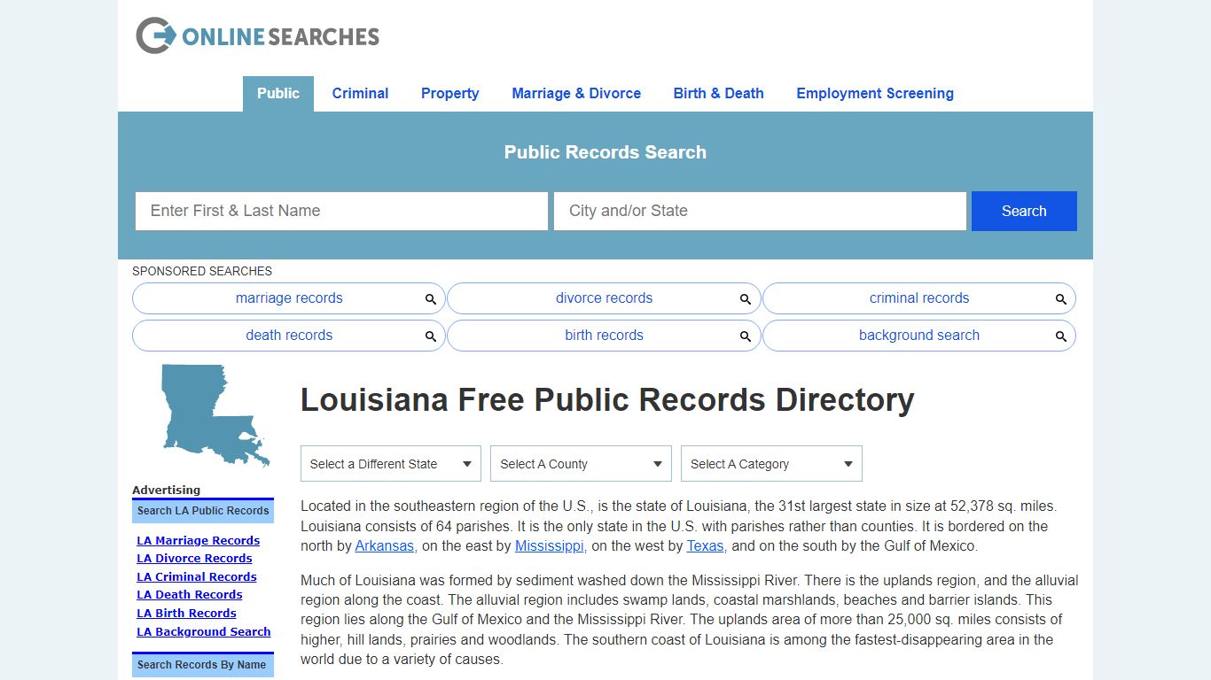 Louisiana Free Public Records Directory - OnlineSearches.com
